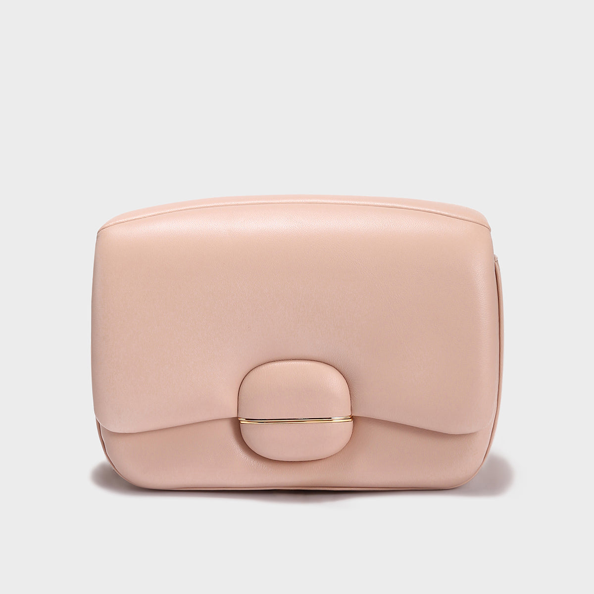 Structured Buckle Leather Shoulder Bag - Nude