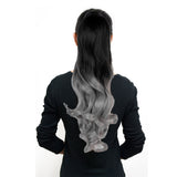 Two Tone Ombre High Grade Silver Gray Curly Clip On Pony Tail 24" Hair Clamp 09