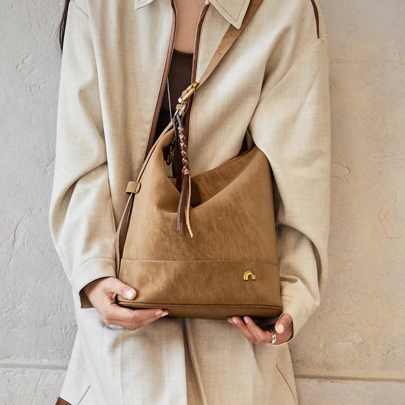 Nalandu Vintage Suede Hobo Bucket Bag - Camel
