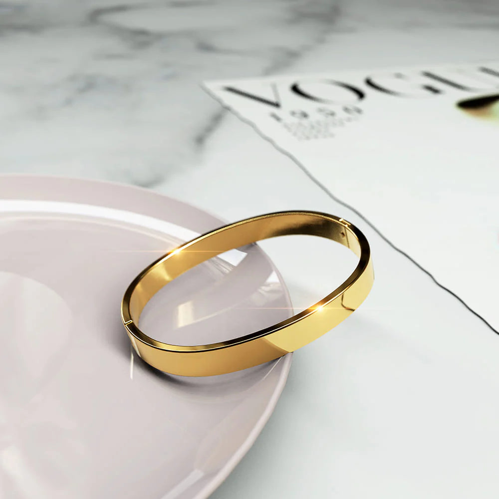 Bullion Gold Serena Solid Flat Hinged Bangle in Gold