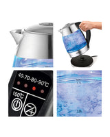 TODO 1.7L Glass Cordless Kettle Keep Warm Electric Dual Wall LED Water Jug - Stainless Steel