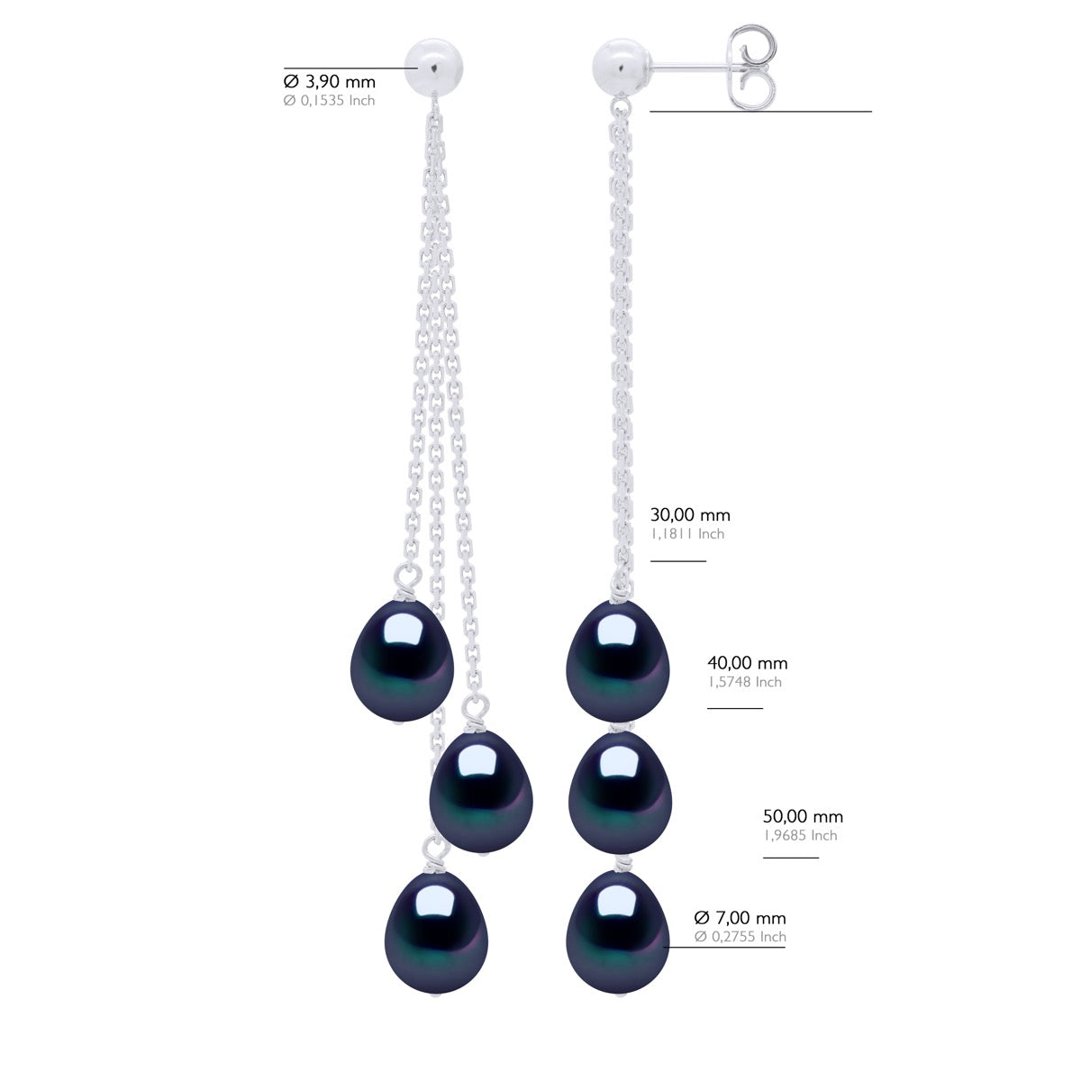Earrings Trio - Black "Tahiti Style" - Longueur 42 cm