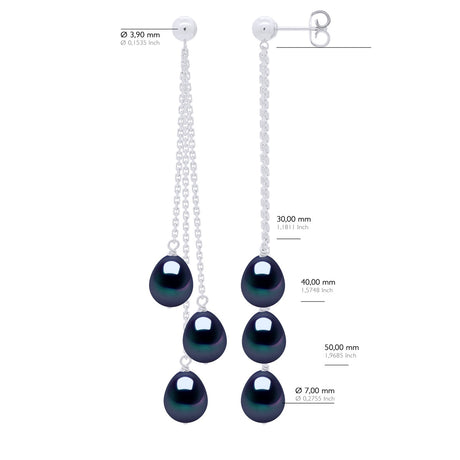 Earrings Trio - Black "Tahiti Style" - Longueur 42 cm