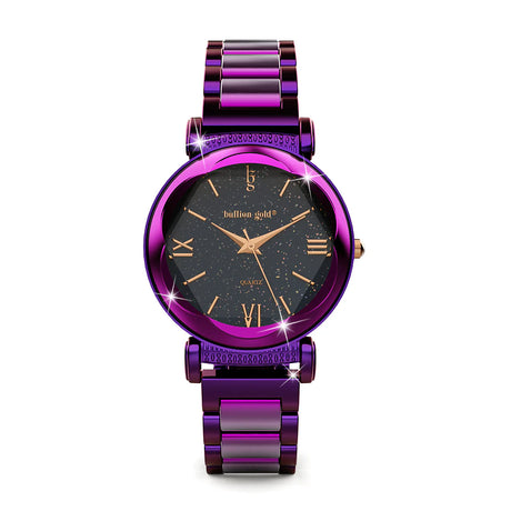 Bullion Gold Bullion Gold Romish Watch Embellished with Glittering Crystals - Purple and Black
