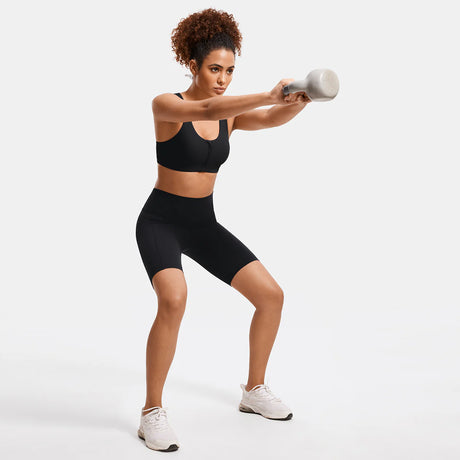Power On Soft Padded High Impact Zip Front Sports Bra - Black