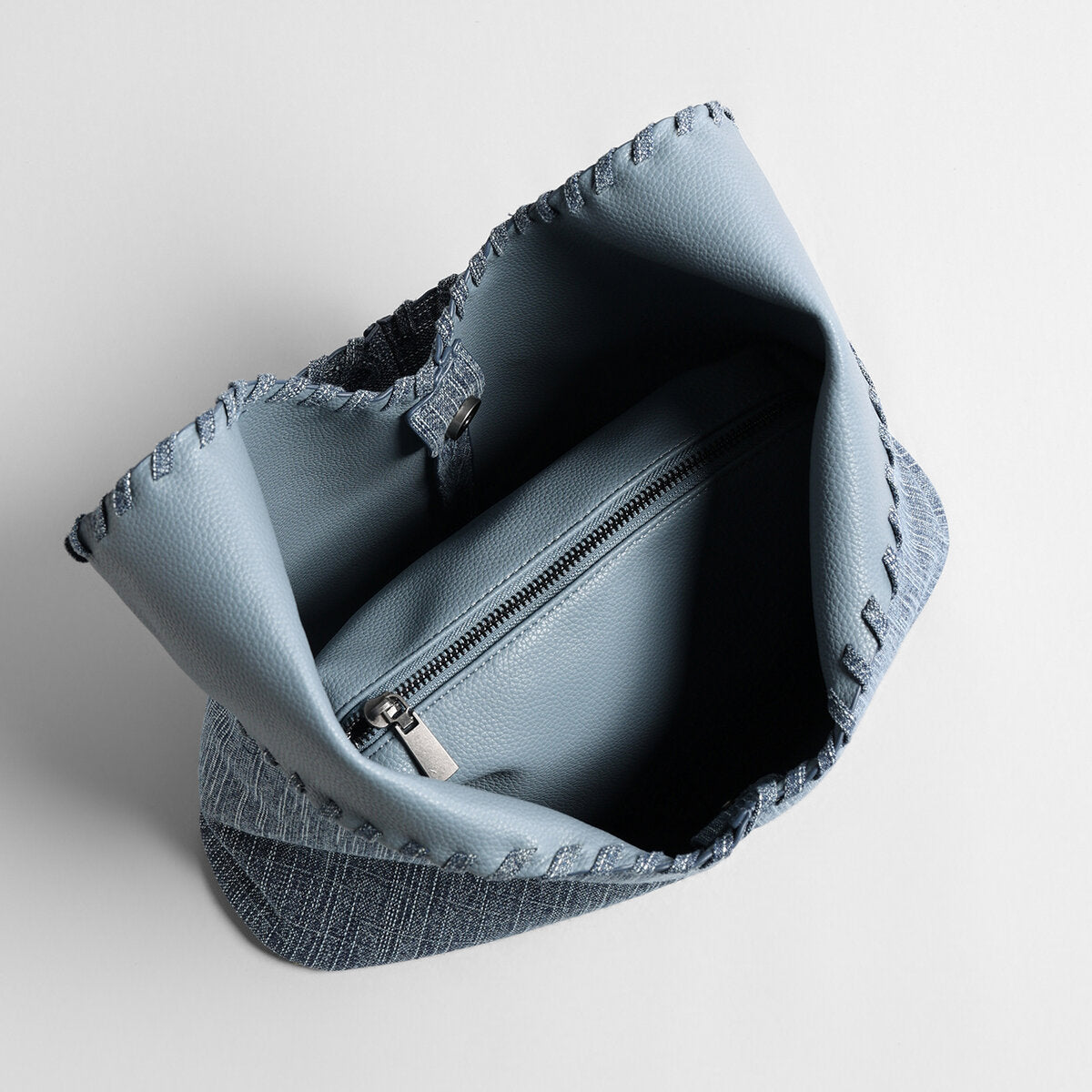 Textured Denim-Style Woven Hobo Tote Bag - Denim