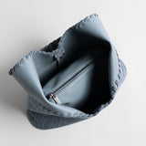 Textured Denim-Style Woven Hobo Tote Bag - Denim