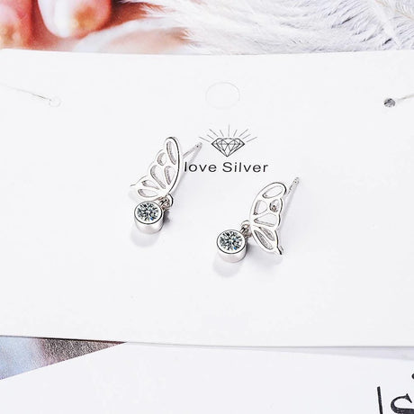 Butterfly Wings with Sparkling Zirconias Drop Earrings