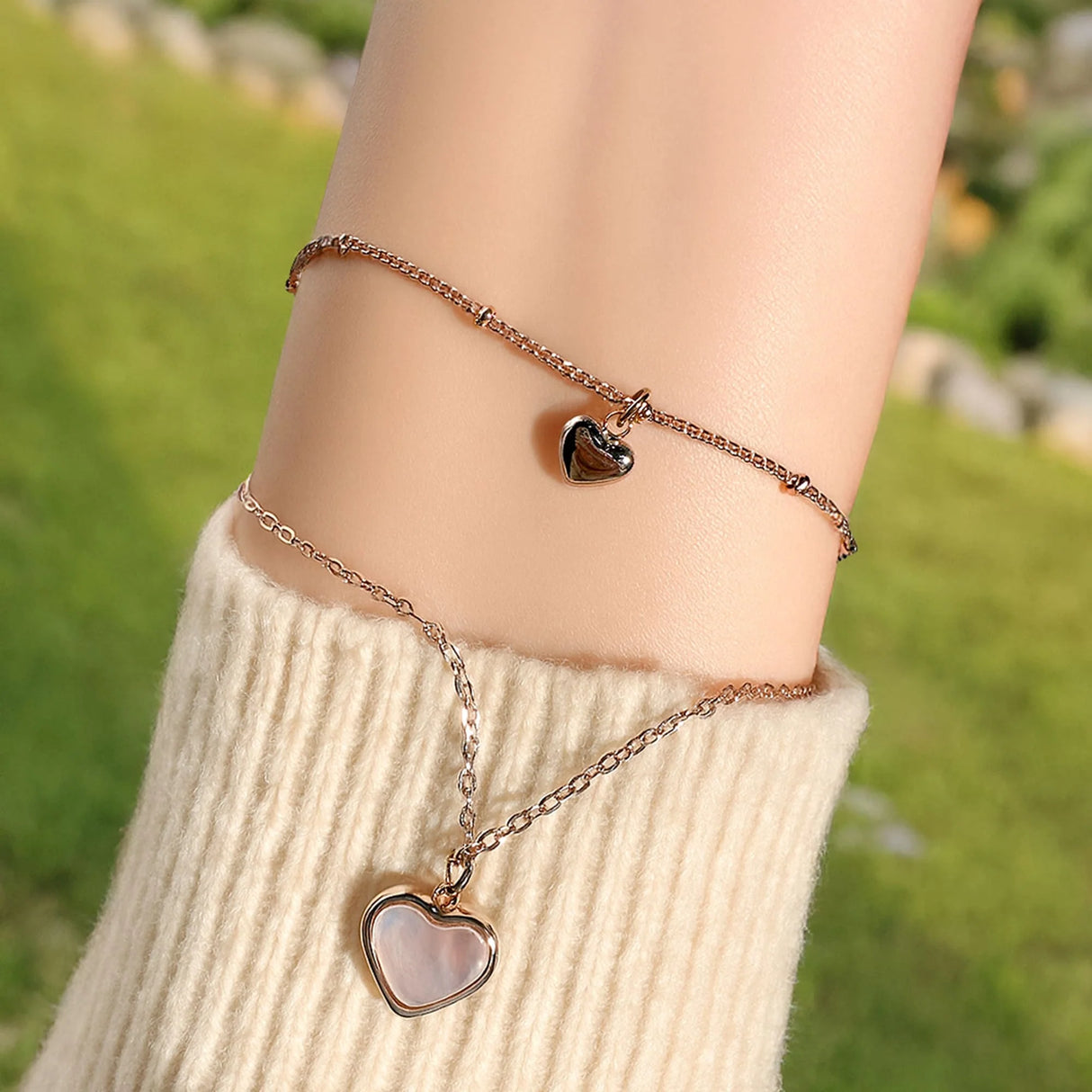 Bullion Gold River's Heart Bracelet in Rose Gold Stainless Steel