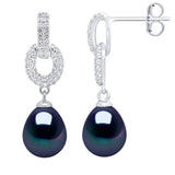 Drop Drop Earrings Freshwater Pearl & Cubic Zirconia Black 8-9mm Stud