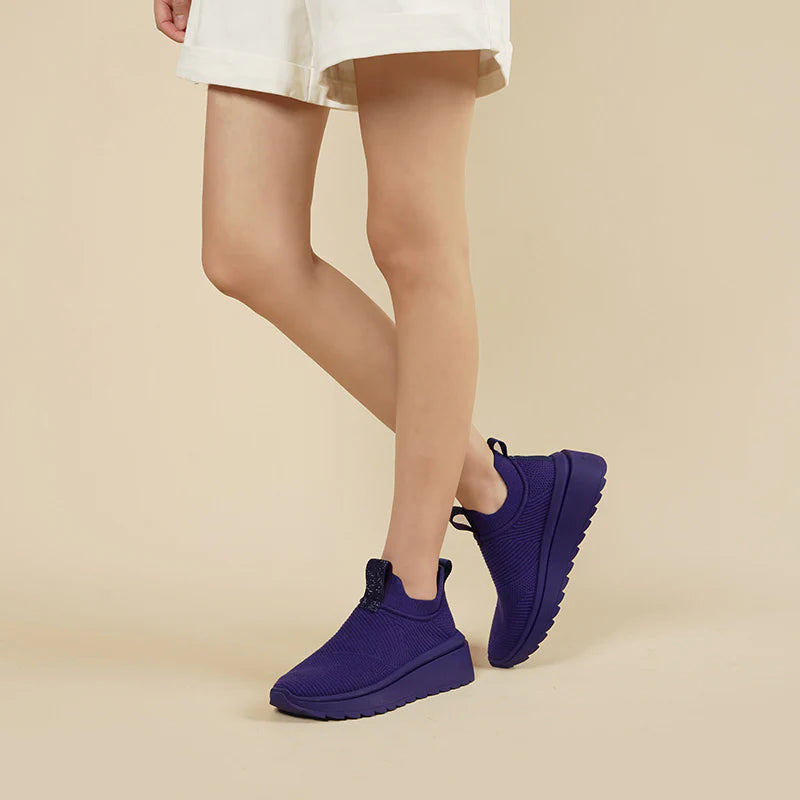 Slip-On Knit Wedge Sneakers - Purple