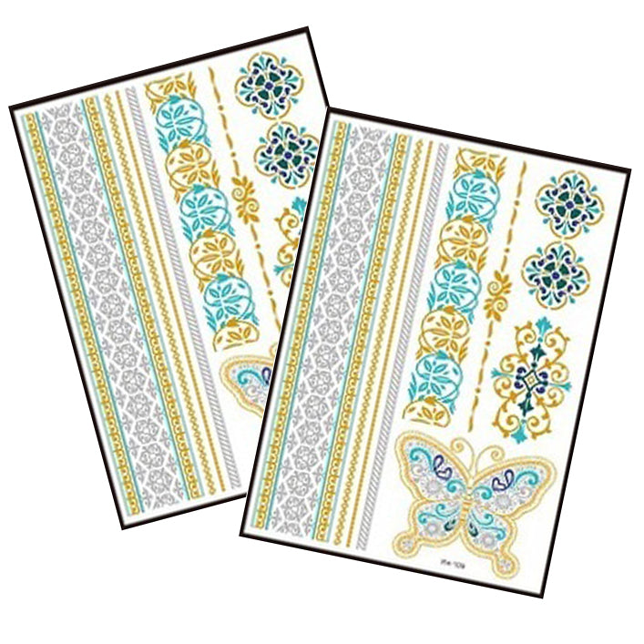 Metallic Temporary Tattoo Gold Silver Glitter Party Body Sticker Waterproof 2 Sheets 109