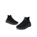 Slip-On Knit Wedge Sneakers - Black