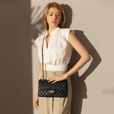 Classic Black Quilted Caviar Leather Flap Shoulder Bag - Black