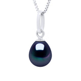 Beaded Pendant Articulated In White Gold 375 and Real Cultured Freshwater Pearl Pear 6-7 mm - Black "Tahiti Syle" - Longueur 18 cm