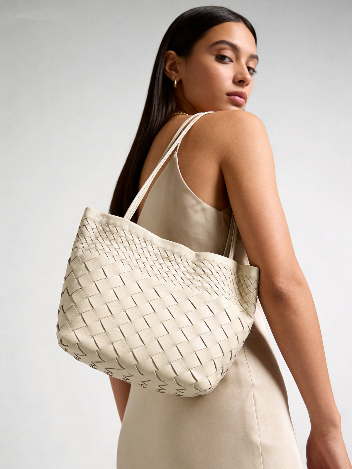 Handwoven Artisanal Leather Tote - Ivory