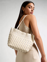Handwoven Artisanal Leather Tote - Ivory