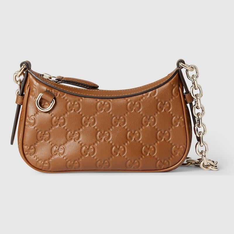 Gucci GG Embossed Leather Mini Shoulder Bag - Brown