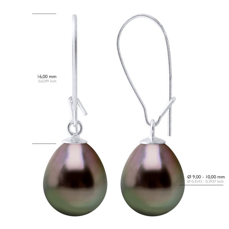 Earrings Real Cultured Tahiti Pearls Pear 9-10 mm - Longueur 18 cm