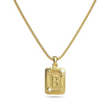 Bullion Gold Vintage Inspired Initial Medal Gold Bar Pendant Round Box Chain Necklace