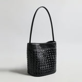 Hand-Woven Lambskin Bucket Bag - Black