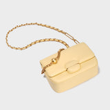 Structured Buckle Leather Shoulder Bag - Yellow