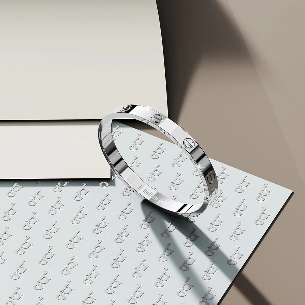 Bullion Gold Carmello Stainless Steel Bangle in White Gold