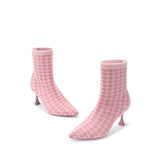 Pointed Toe Stiletto Heel Stretch Ankle Boots - Pink