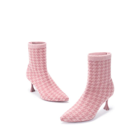 Pointed Toe Stiletto Heel Stretch Ankle Boots - Pink