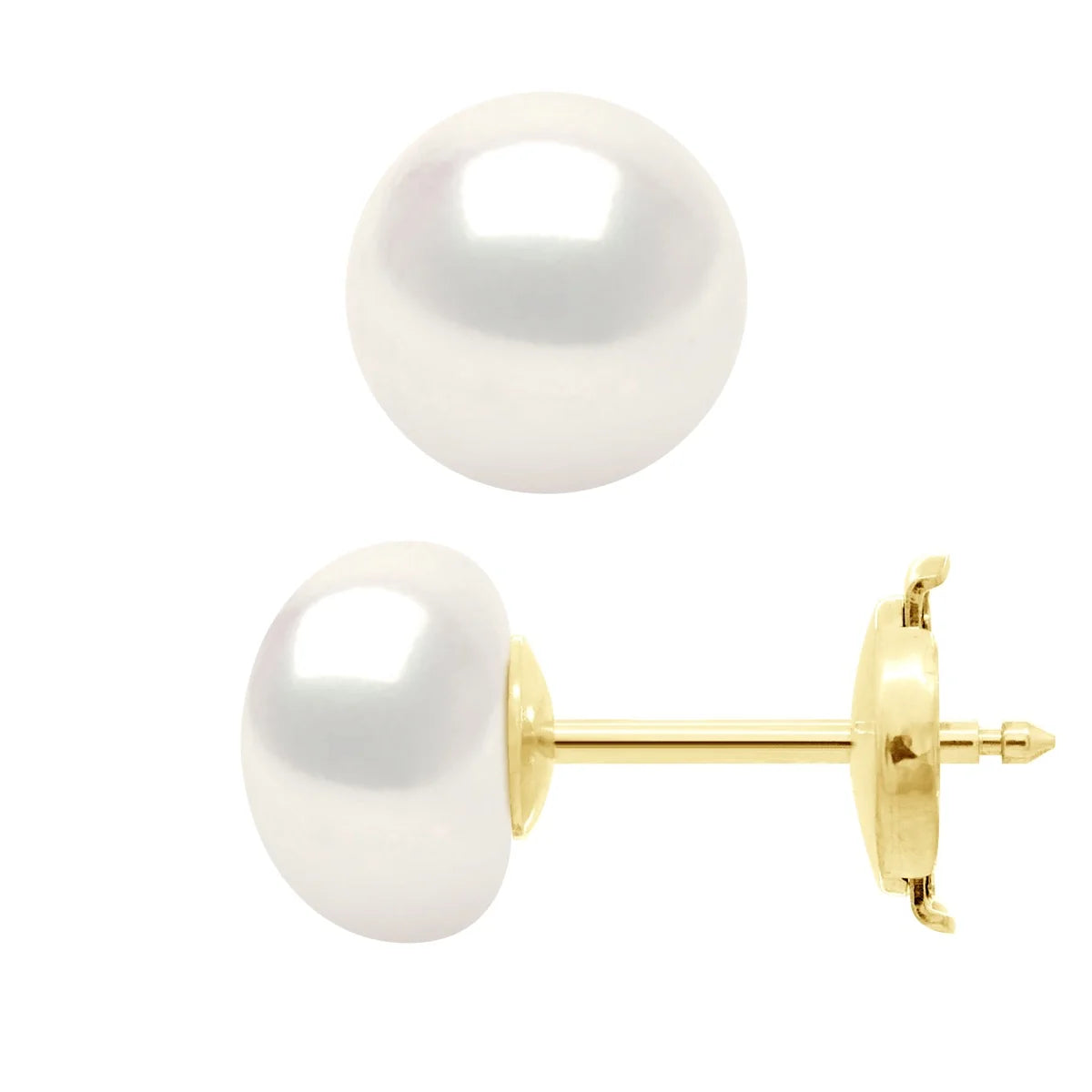 Manufacture Royale Earrings Prestige Button Freshwater Pearl White Yellow Gold 8-9mm