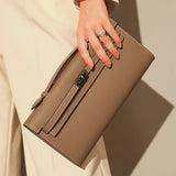 Structured Saffiano Leather Top-Handle Clutch - Taupe
