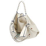 BAMEI Recycled Nylon Tote Bag with Floral Bunny Embroidery & Braided Rope Strap - Ivory