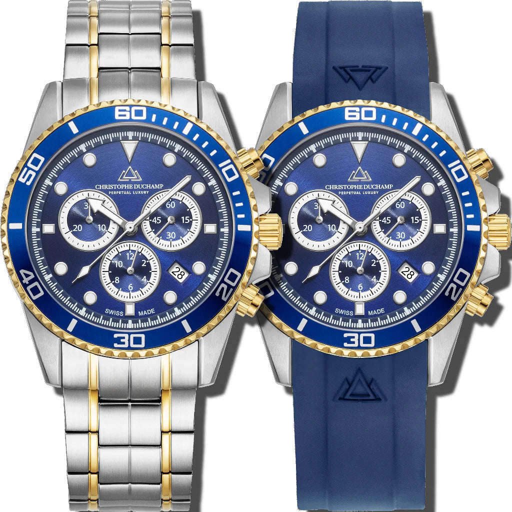 Christophe Duchamp Marine Chrono II - Blue Dial & 316L Stainless Steel & FKM Rubber Strap