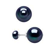 Earrings Button Freshwater Pearl Black Sterling Silver 6mm