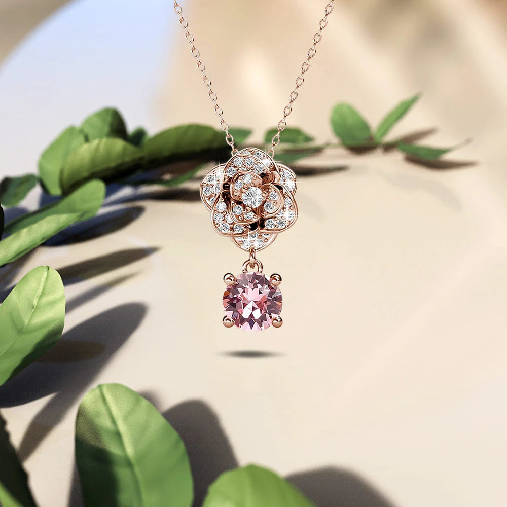 Krystal Couture Flower Blush Necklace Embellished with SWAROVSKI Crystals in Rose Gold
