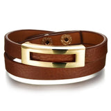 Genuine Cow Leather Wrap Bracelet With 18K Gold Buckle