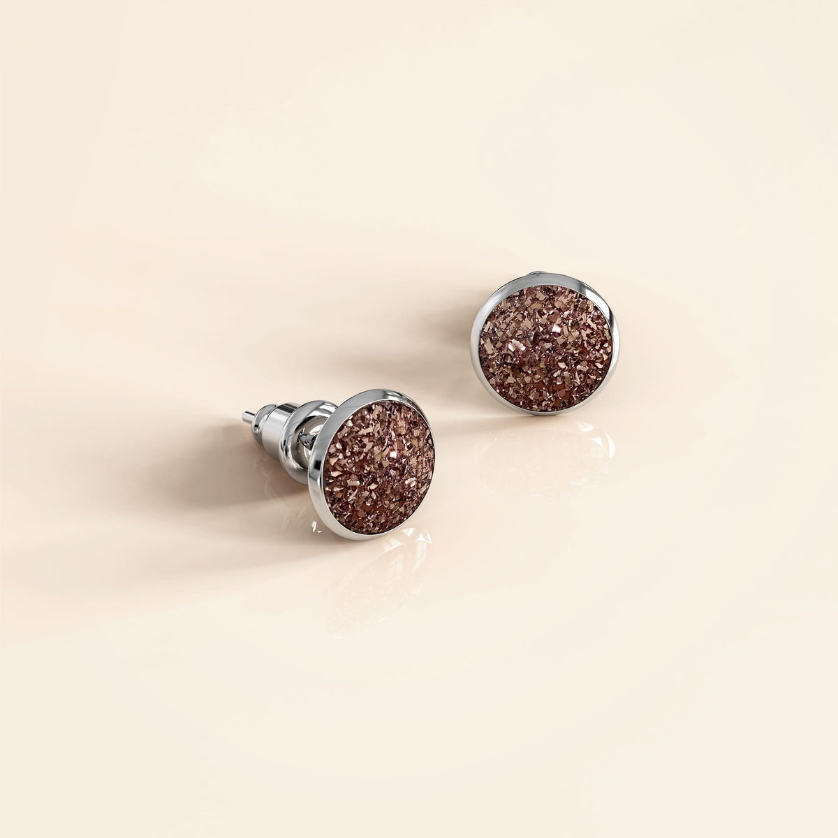 Bullion Gold Amalgam White Gold Layered Pink Stone Stud Earrings 15mm
