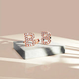 Solid 925 Sterling Silver Glamour Alphabet Letter Earrings Rose Gold