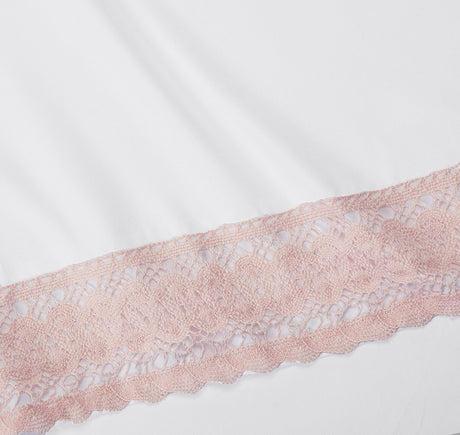 Ramesses Crochet-Lace Microfibre Sheet Set - Rose Pink Lace White Fabric
