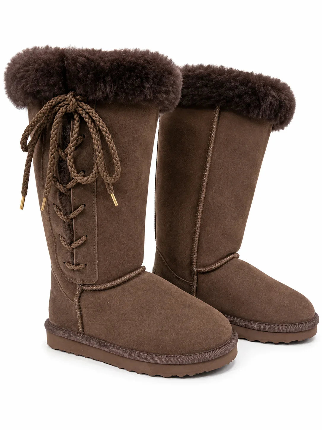 Australian Leather Ugg Tall Fur Cuff Lace Up - Chocolate - AU4