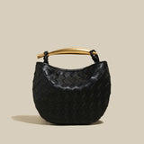 Sculpted Riviera Woven Leather Hobo Bag - Black
