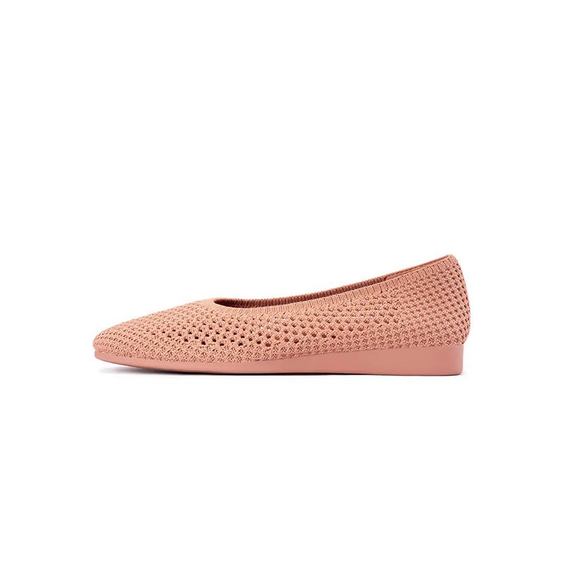 Heart Mesh Knit Square Toe Wedge Flats - Orange