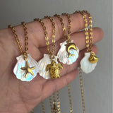 Bullion Gold Pearl Shell & Gold Sea Turtle Necklace