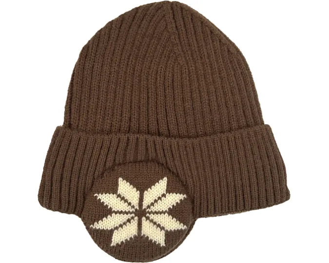 Cherry Red Ear Muff Beanie - Brown