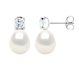 Earrings Solitaire Drop Freshwater Pearl & Cubic Zirconia White