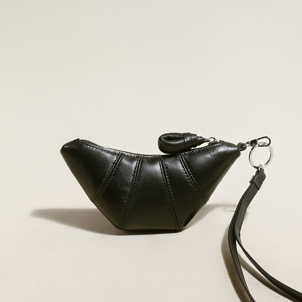Croissant Mini Pouch Bag Charm - Black