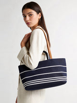 Nautical Striped Canvas Tote Bag - Navy
