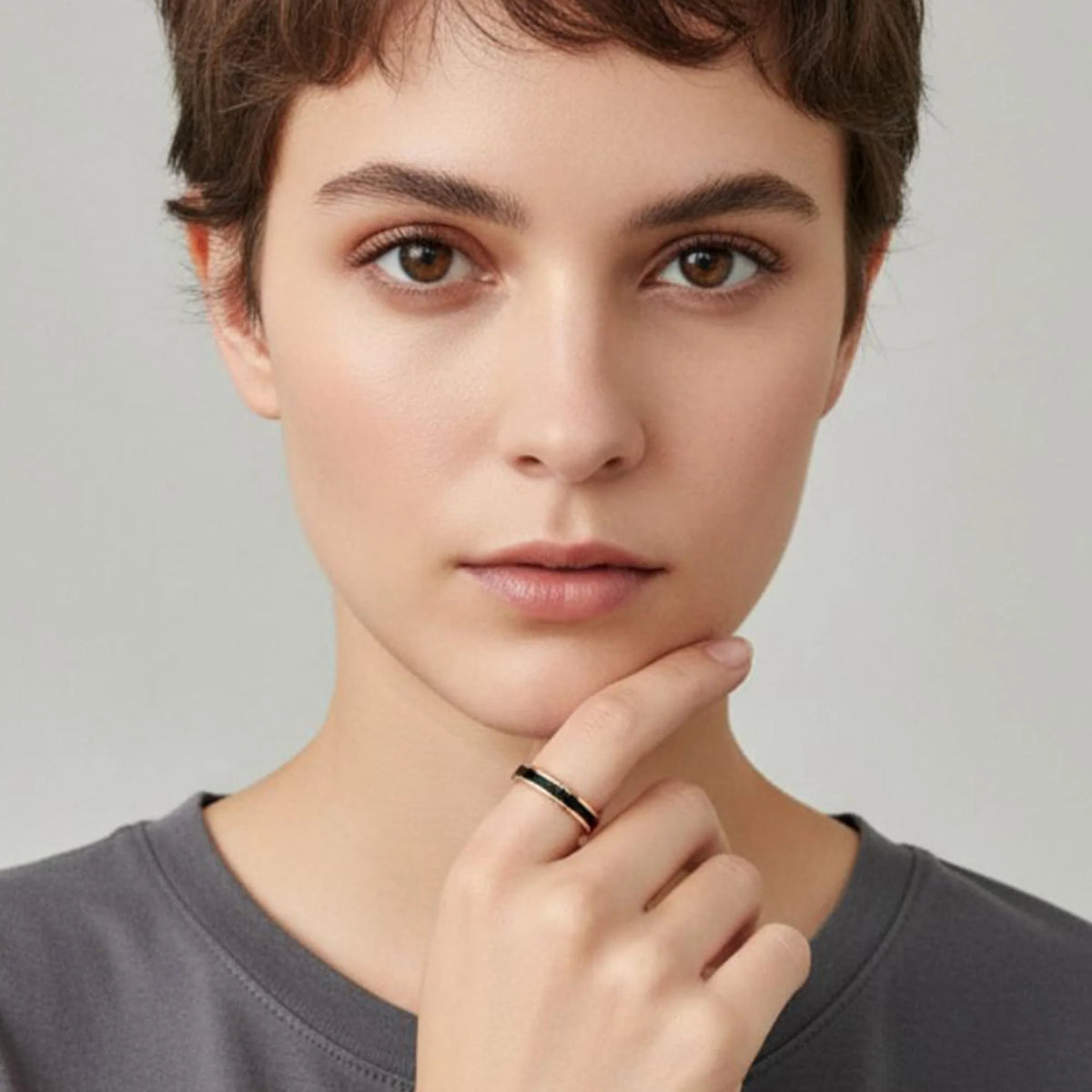Bullion Gold Ceres Timeless Ring Black Enamel Ring in Rose Gold