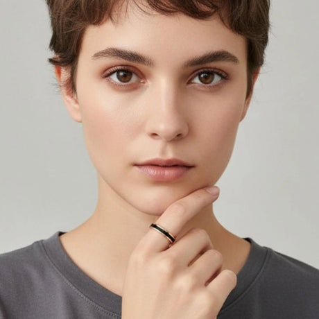 Bullion Gold Ceres Timeless Ring Black Enamel Ring in Rose Gold