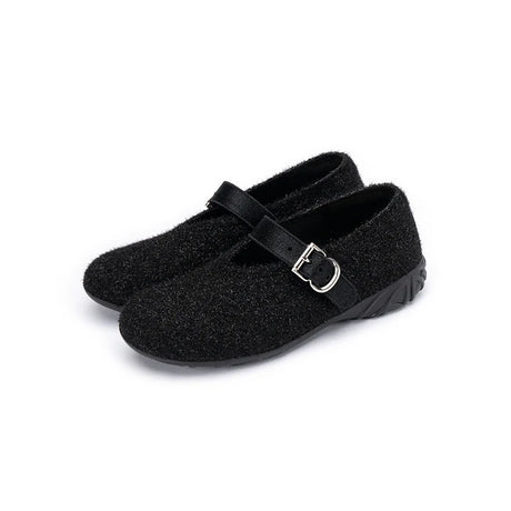 Fuzzy Mary Jane Flats - Black